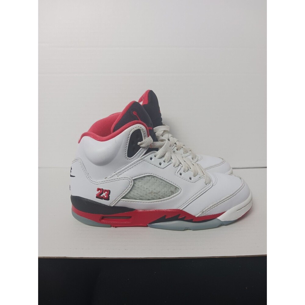 Air Jordan 5 'Fire Red' White Sneakers, Size 4Y HQ7980-101